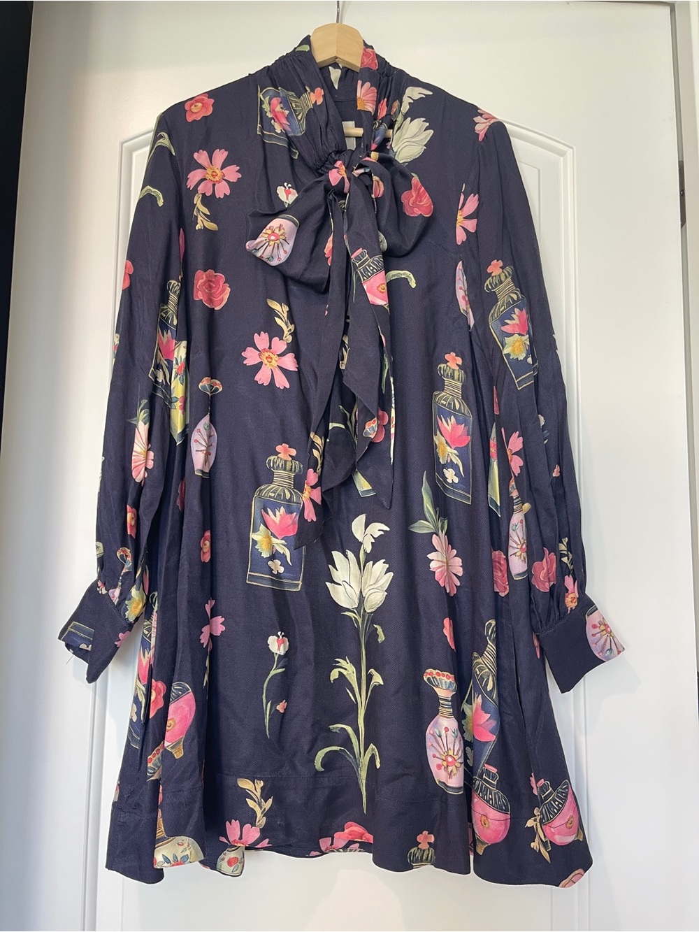 Maeve - The Caroline Long-Sleeve Tie-Neck Mini Dress - Picture 2 of 9